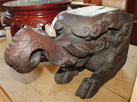 A Japanese oak corbel, L.24in.